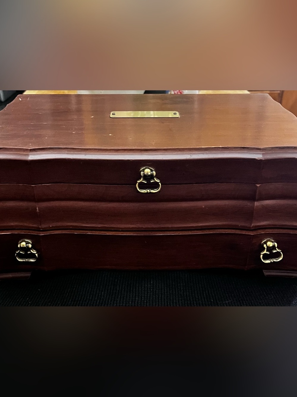 Vintage Mid Century Wooden Jewelry Box French Provincial Tiered Large Chest